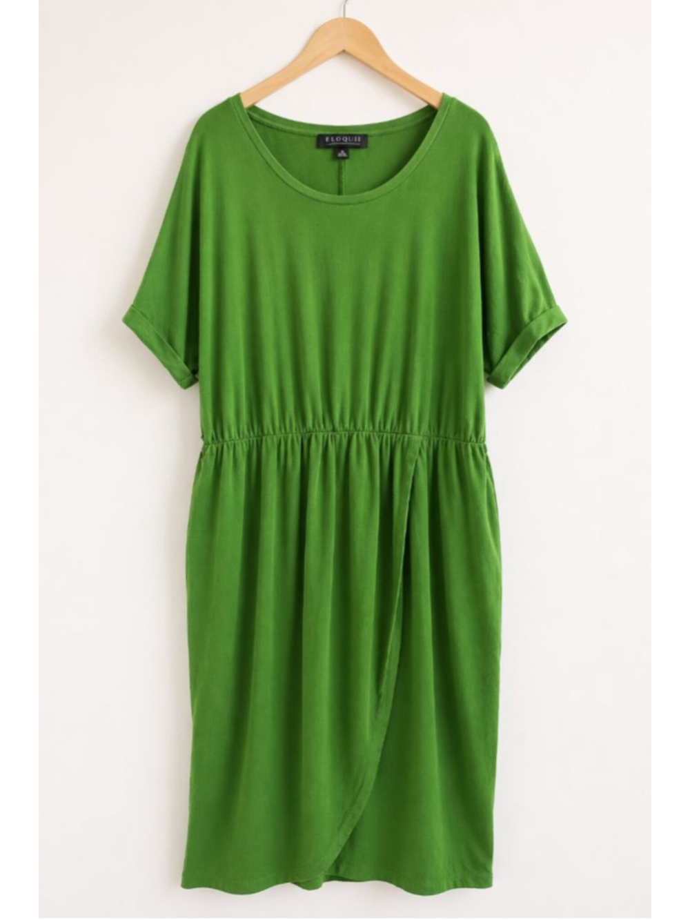 ELOQUII Green Midi Dress Short Sleeve Elastic Waist Casual Plus Size 18